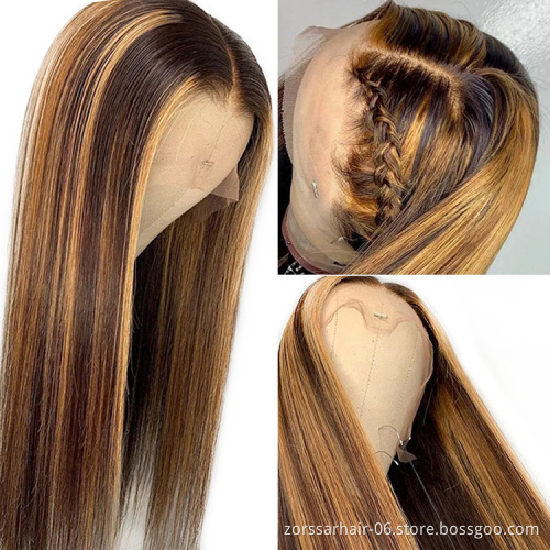 Front Human Hair Wigs Honey Blonde Straight Mink Brazilian Virgin Hair Wig Usexy Long Lace 4 27 Color Silky Straight Wave Wig